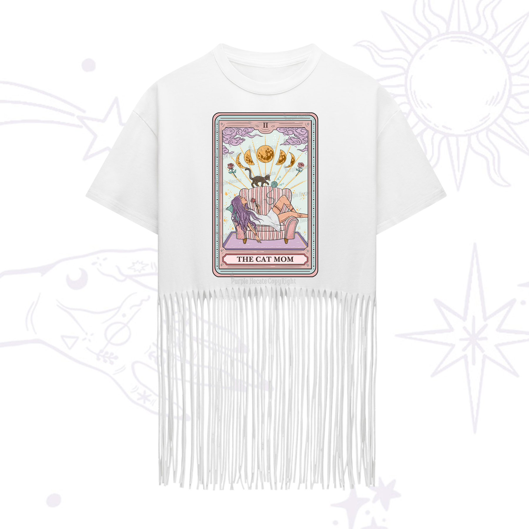 Purplehecate The Cat Mom Tarot Fringe Hem T-Shirt