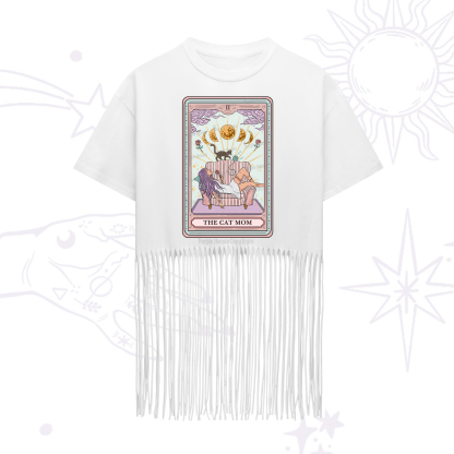 Purplehecate The Cat Mom Tarot Fringe Hem T-Shirt