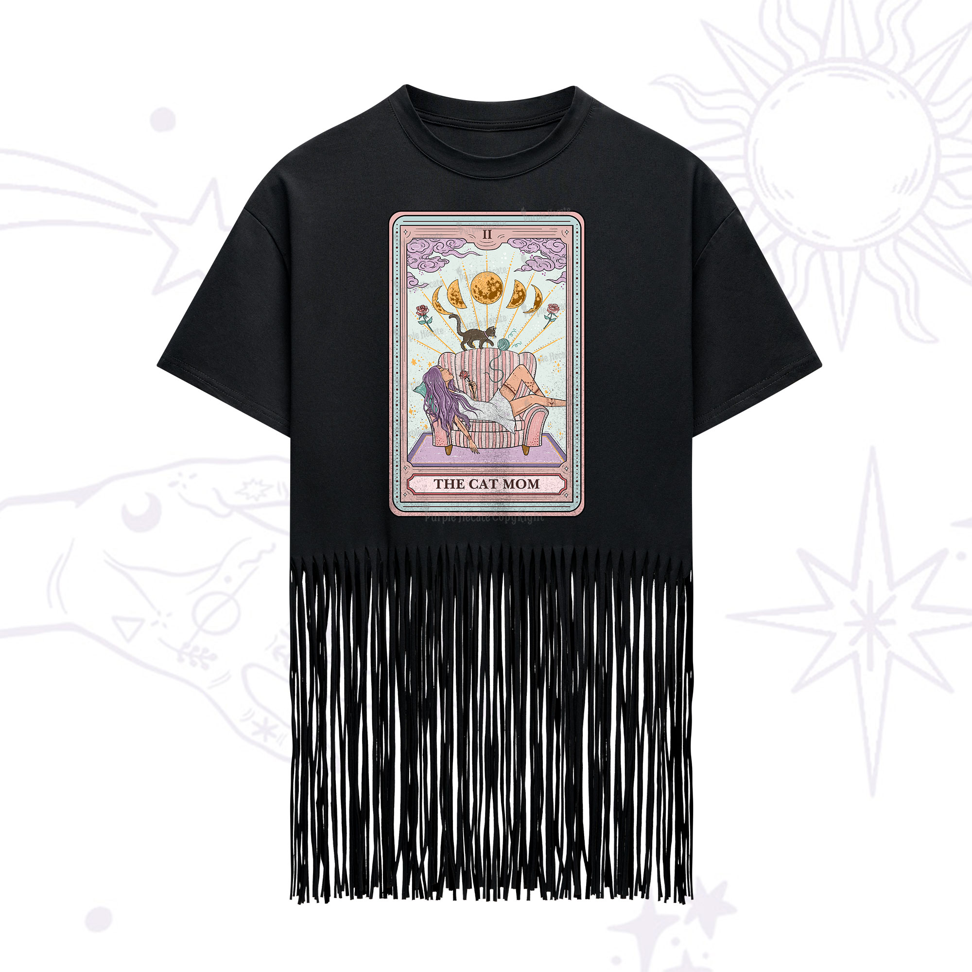 Purplehecate The Cat Mom Tarot Fringe Hem T-Shirt