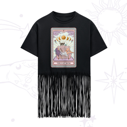 Purplehecate The Cat Mom Tarot Fringe Hem T-Shirt