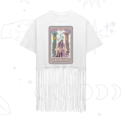 Purplehecate The High Priestess Tarot Card Fringe Hem T-Shirt