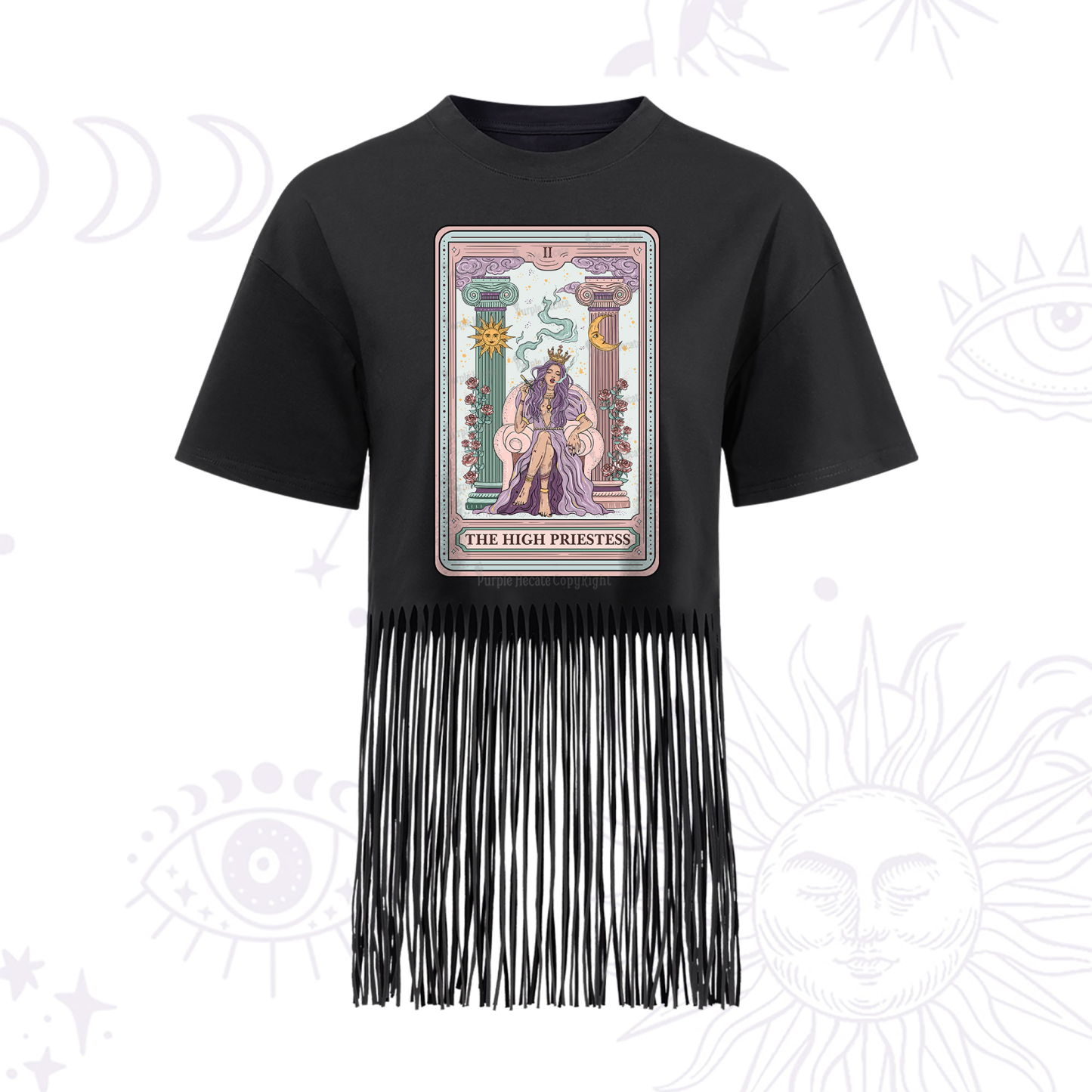 Purplehecate The High Priestess Tarot Card Fringe Hem T-Shirt