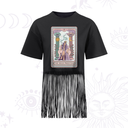 Purplehecate The High Priestess Tarot Card Fringe Hem T-Shirt