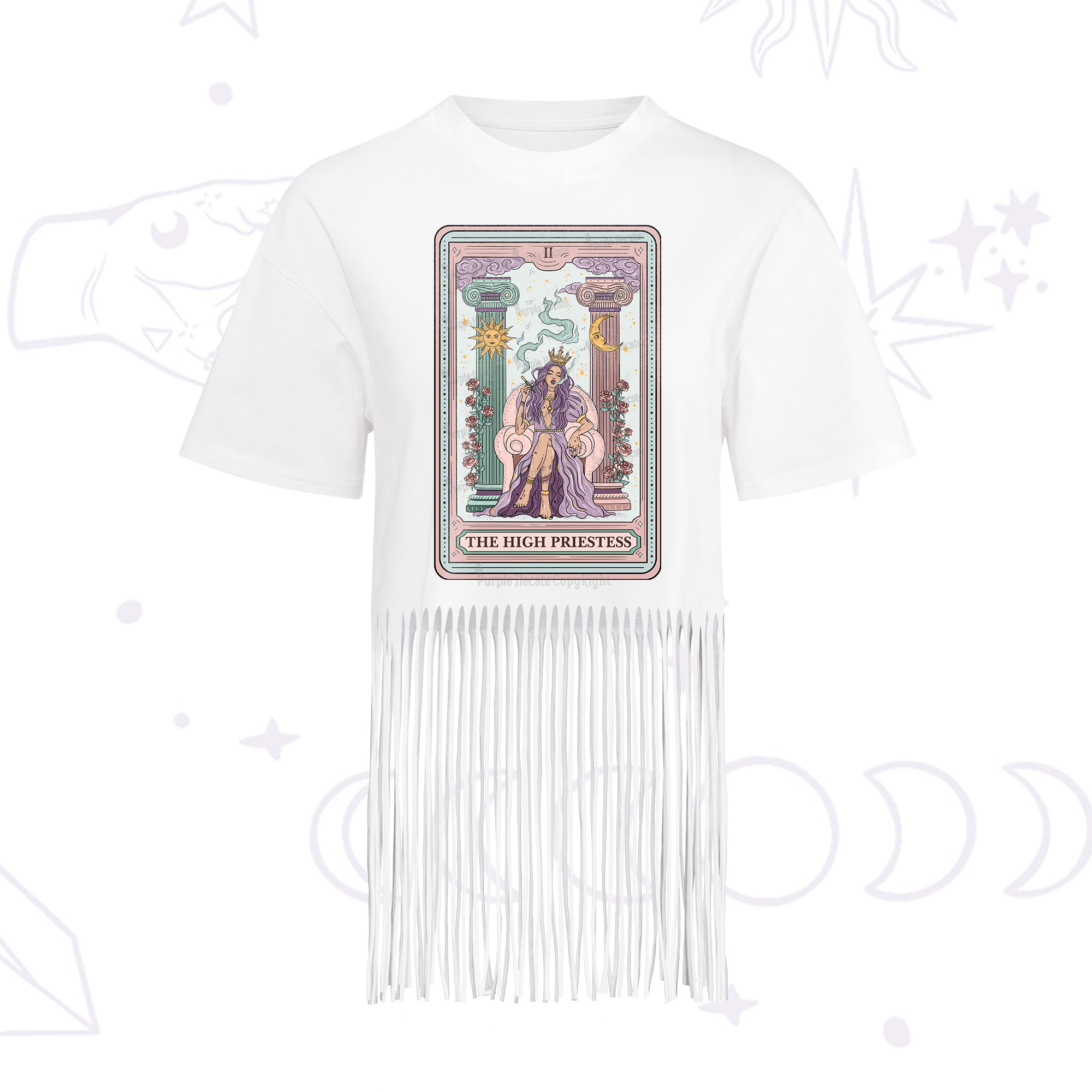 Purplehecate The High Priestess Tarot Card Fringe Hem T-Shirt