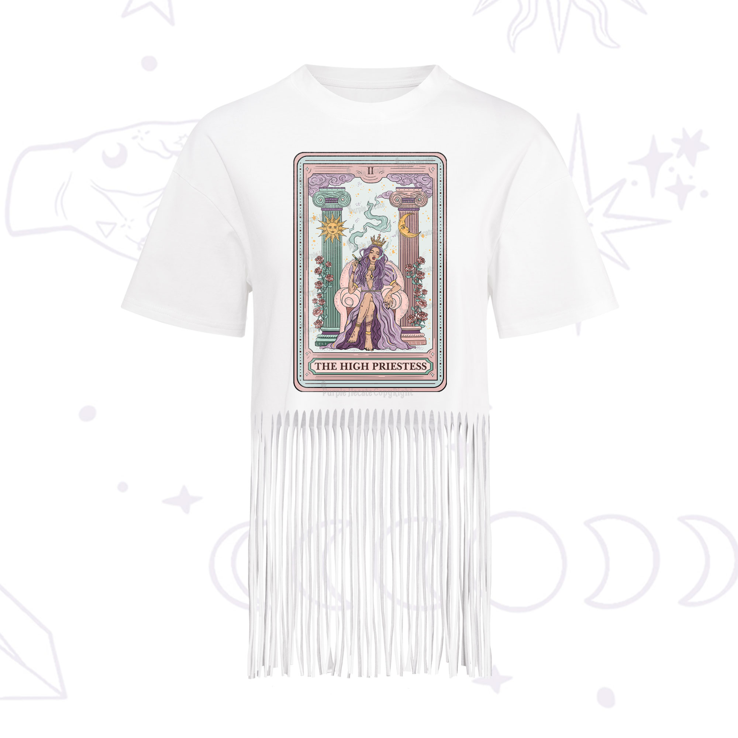 Purplehecate The High Priestess Tarot Card Fringe Hem T-Shirt