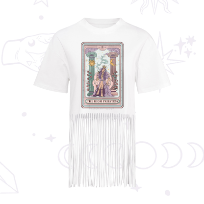 Purplehecate The High Priestess Tarot Card Fringe Hem T-Shirt