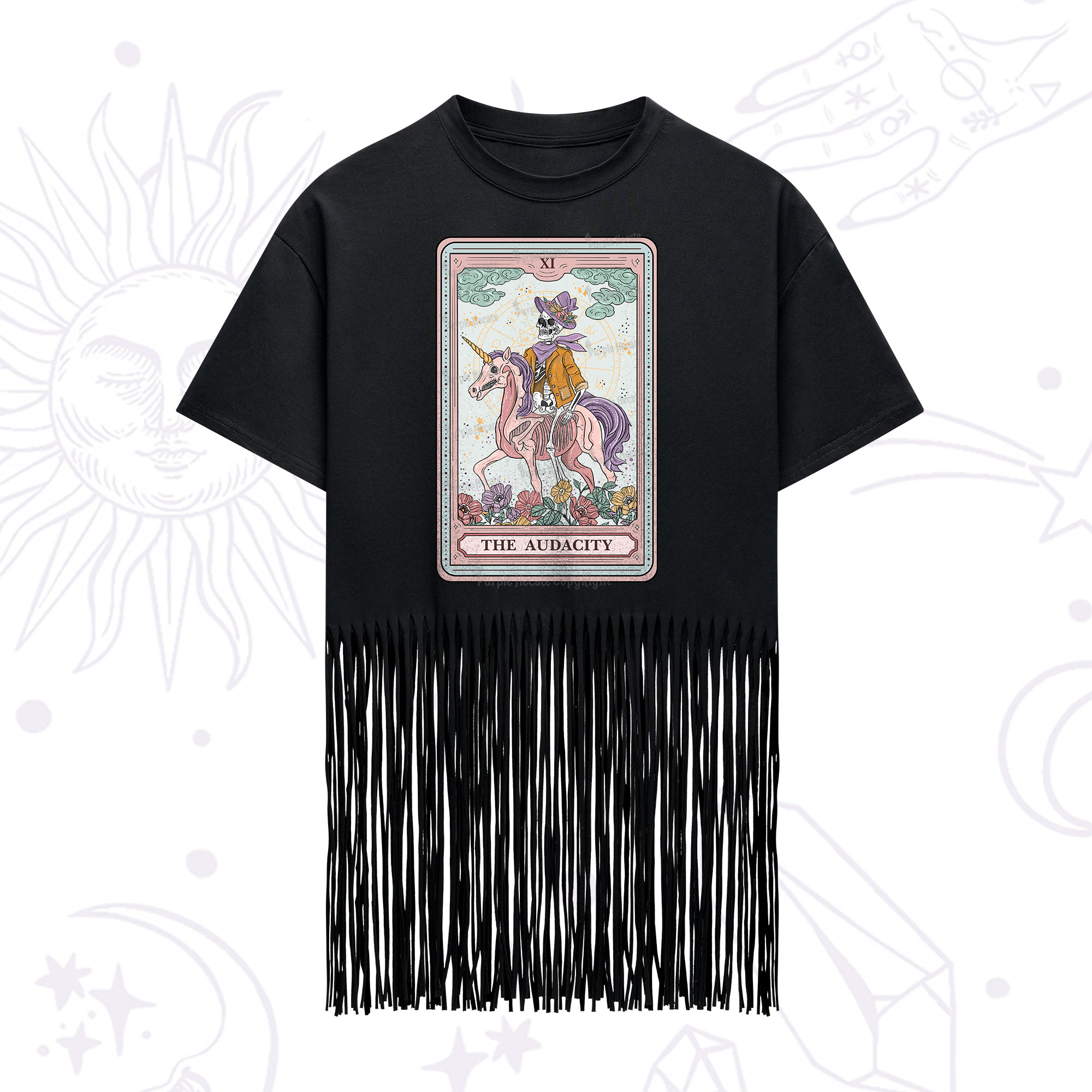 Purplehecate The Audacity Tarot Card Fringe Hem T-Shirt