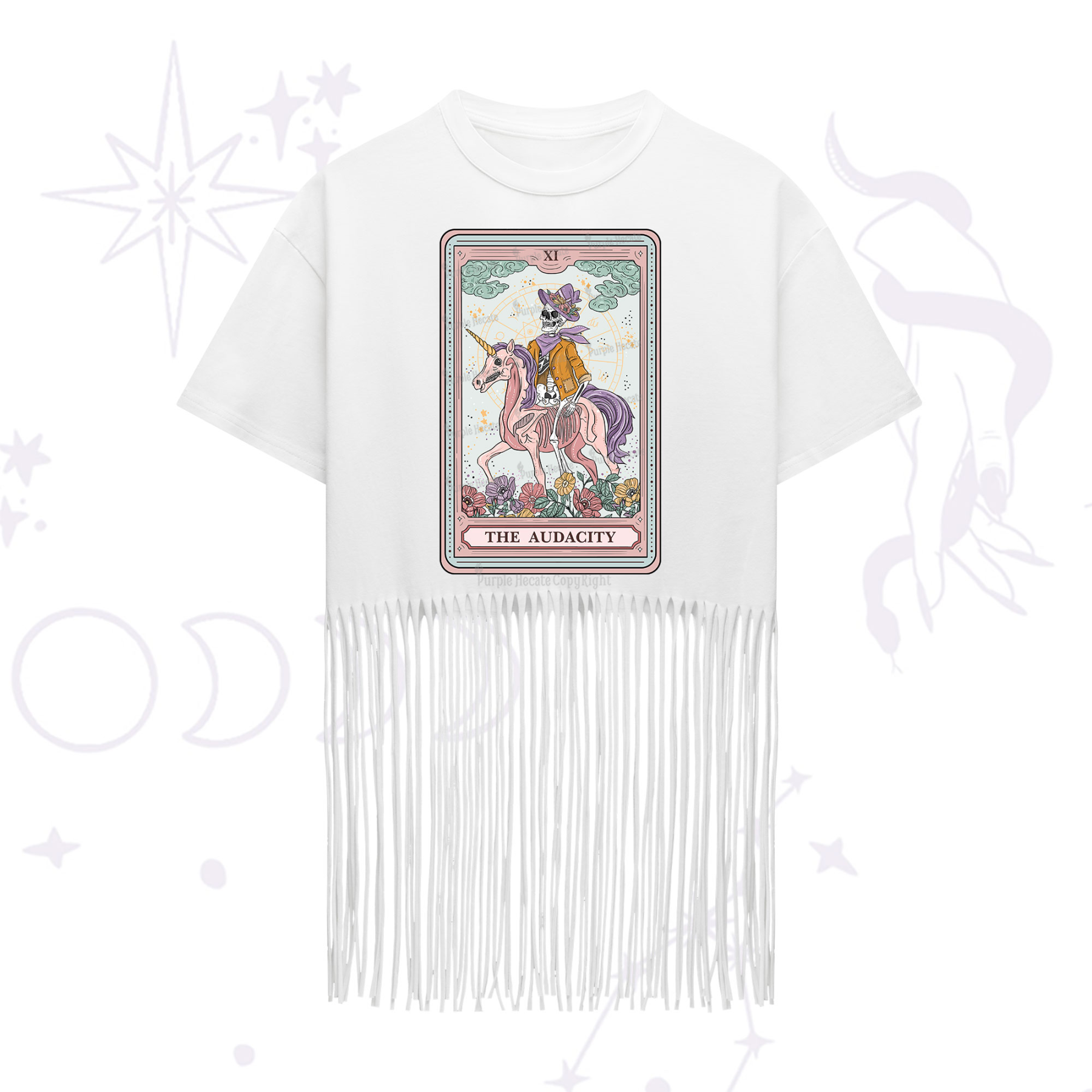 Purplehecate The Audacity Tarot Card Fringe Hem T-Shirt