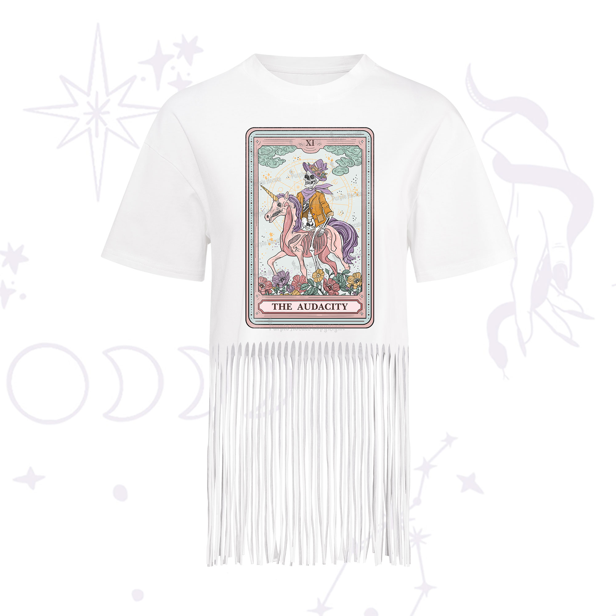 Purplehecate The Audacity Tarot Card Fringe Hem T-Shirt