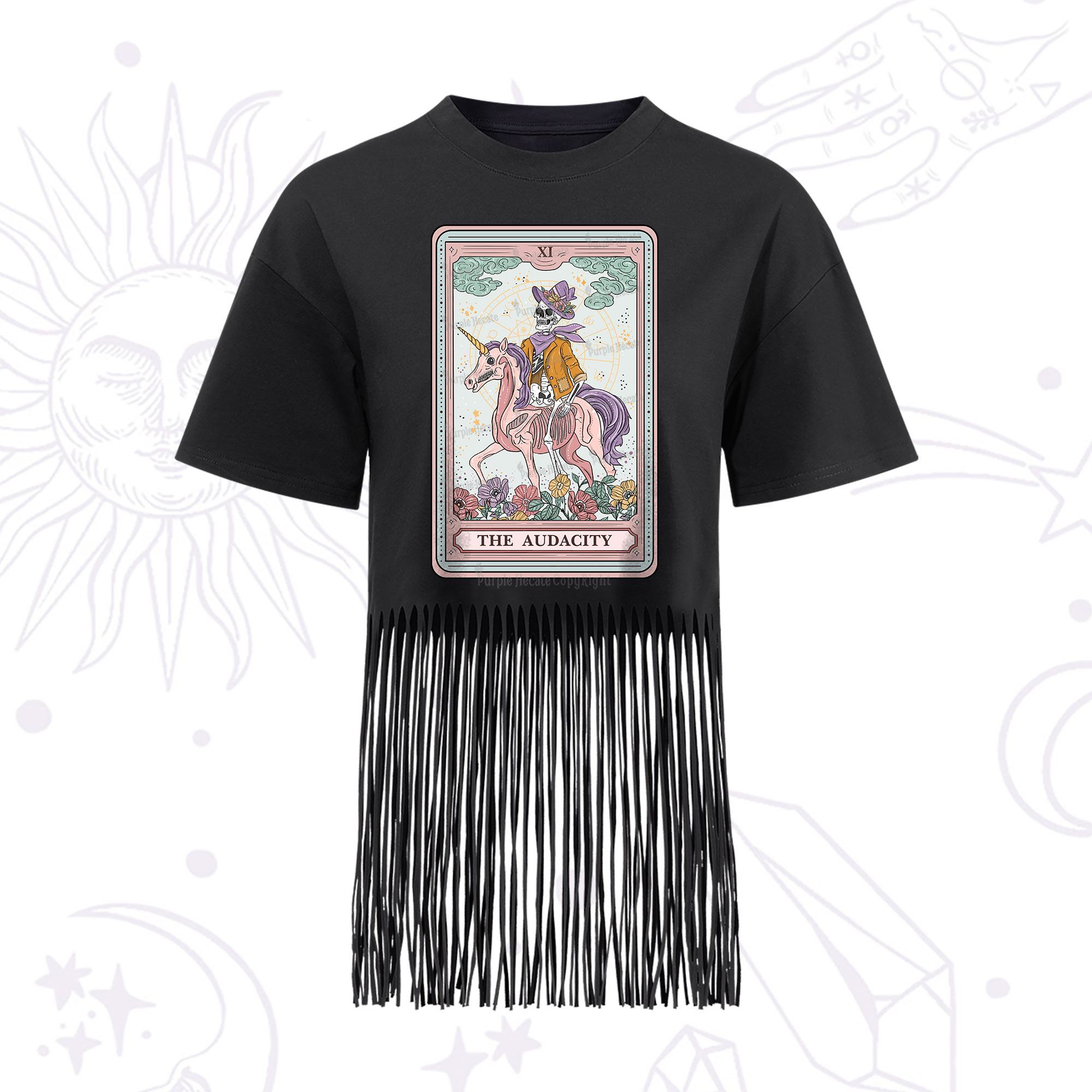 Purplehecate The Audacity Tarot Card Fringe Hem T-Shirt