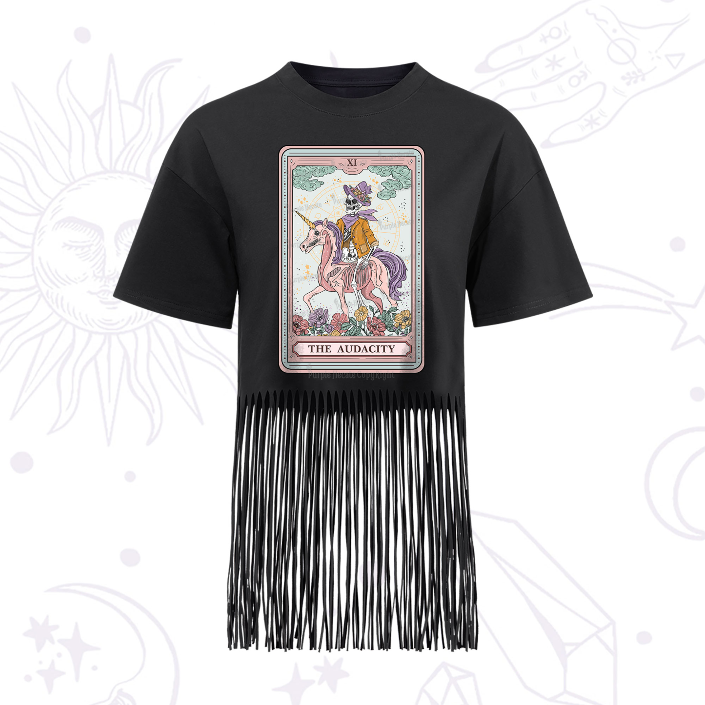 Purplehecate The Audacity Tarot Card Fringe Hem T-Shirt