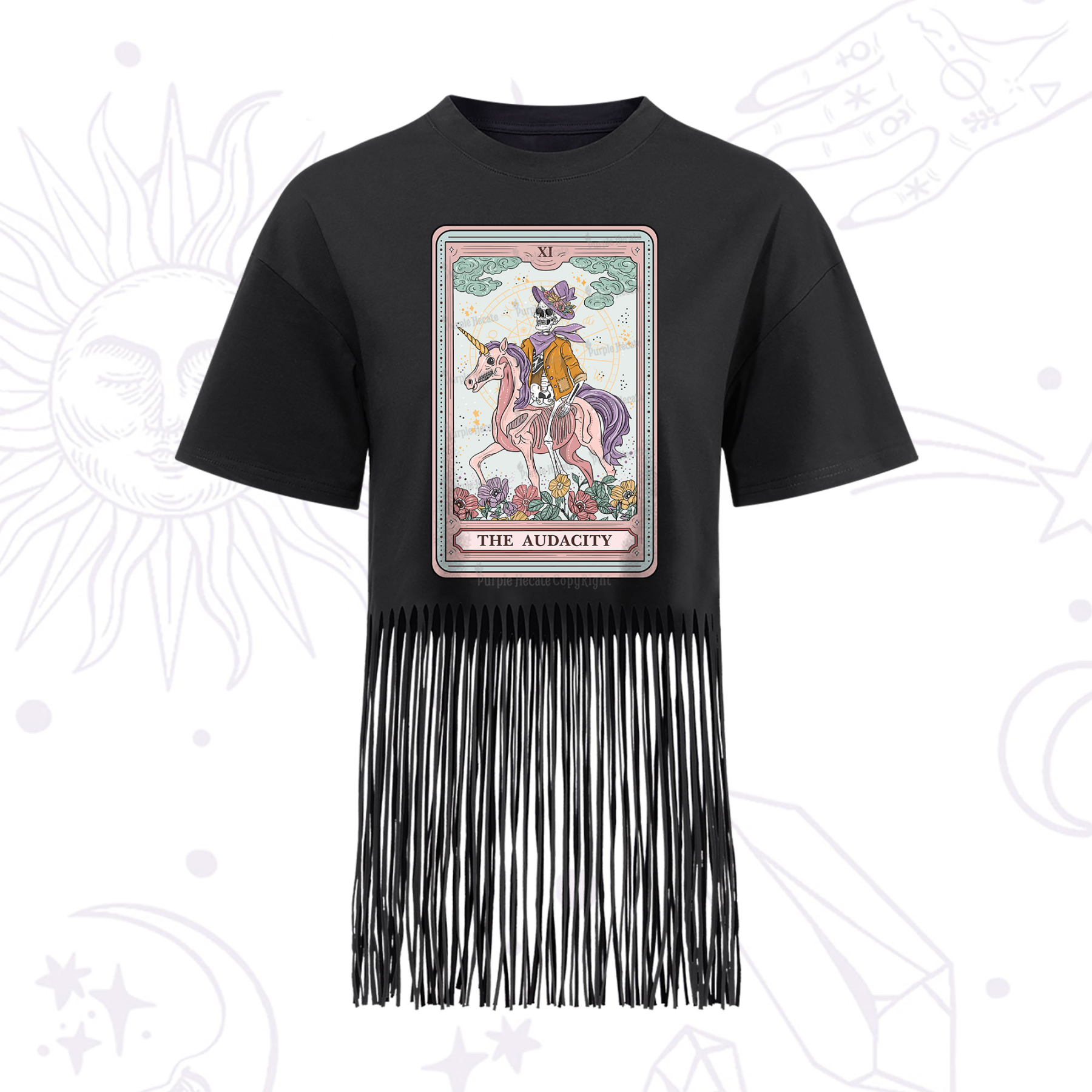 Purplehecate The Audacity Tarot Card Fringe Hem T-Shirt