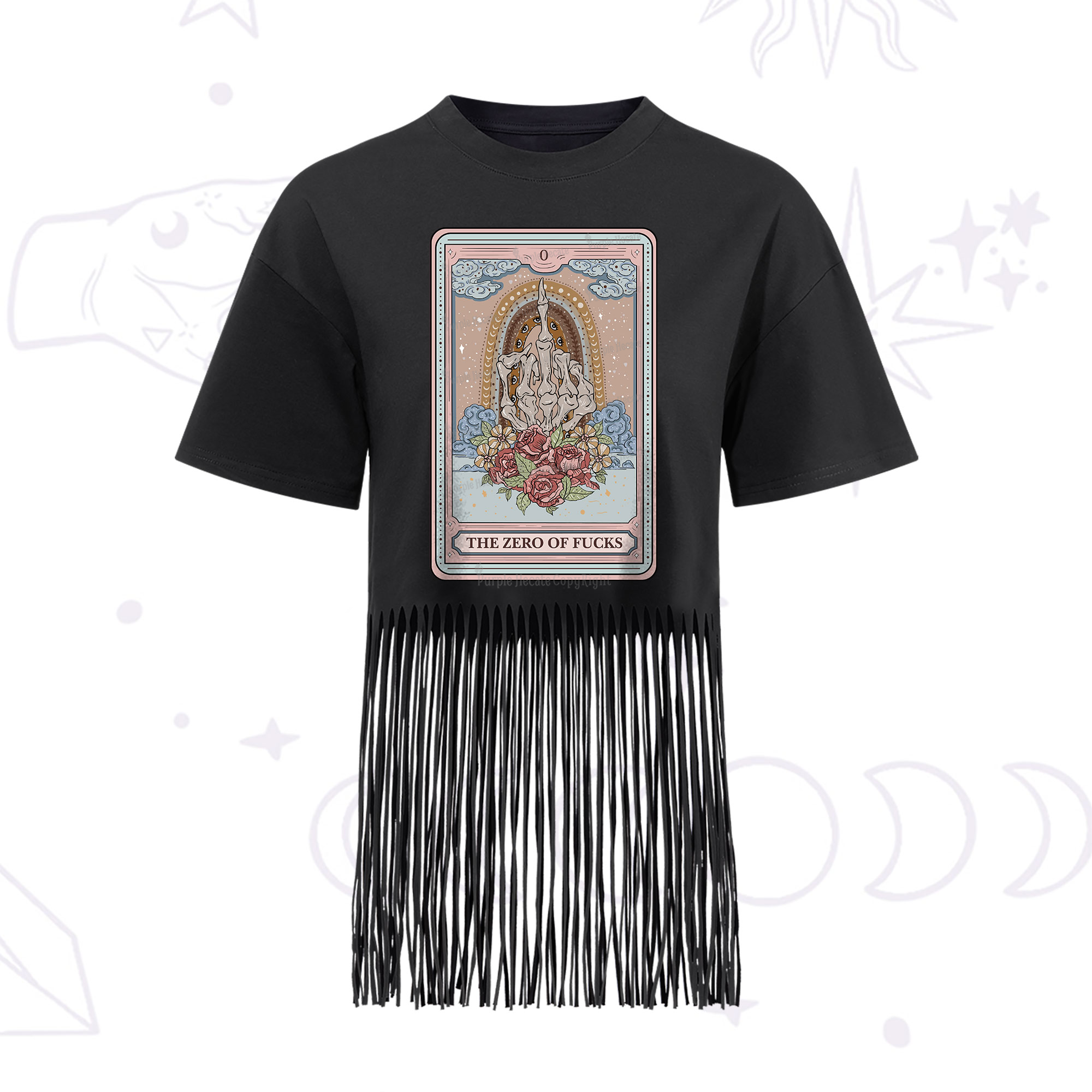 Purplehecate The Zero Of Fucks Tarot Fringe Hem T-Shirt