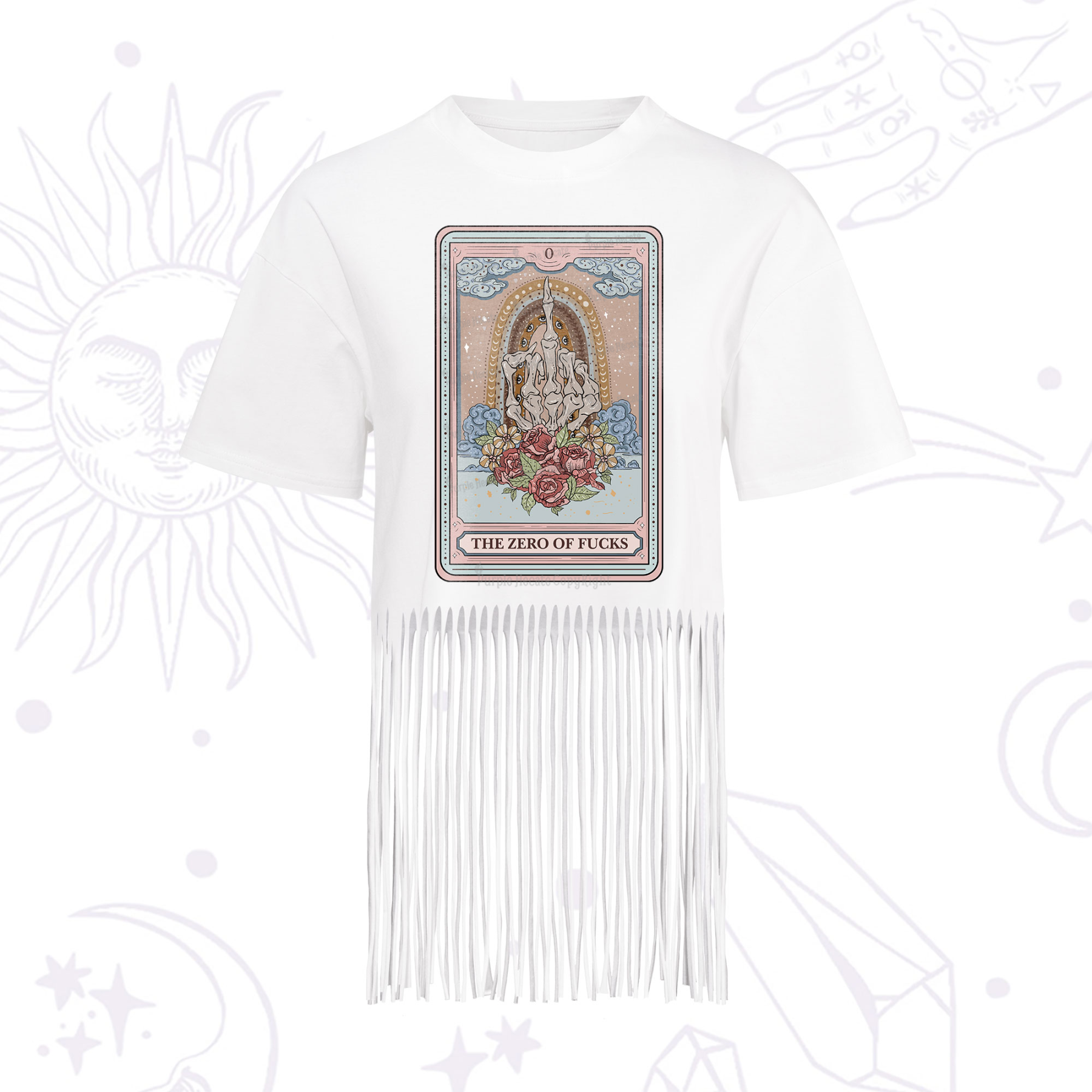 Purplehecate The Zero Of Fucks Tarot Fringe Hem T-Shirt