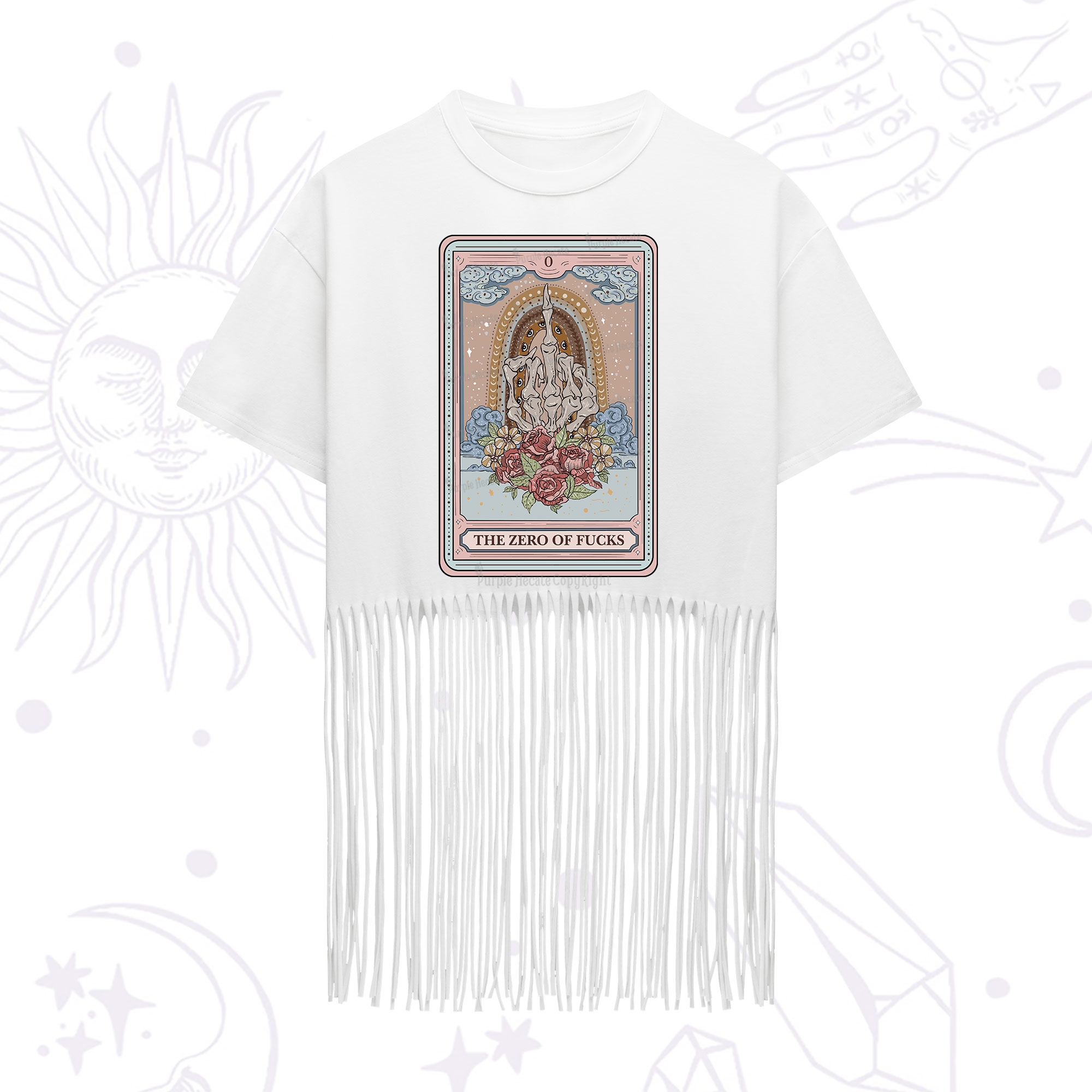 Purplehecate The Zero Of Fucks Tarot Fringe Hem T-Shirt