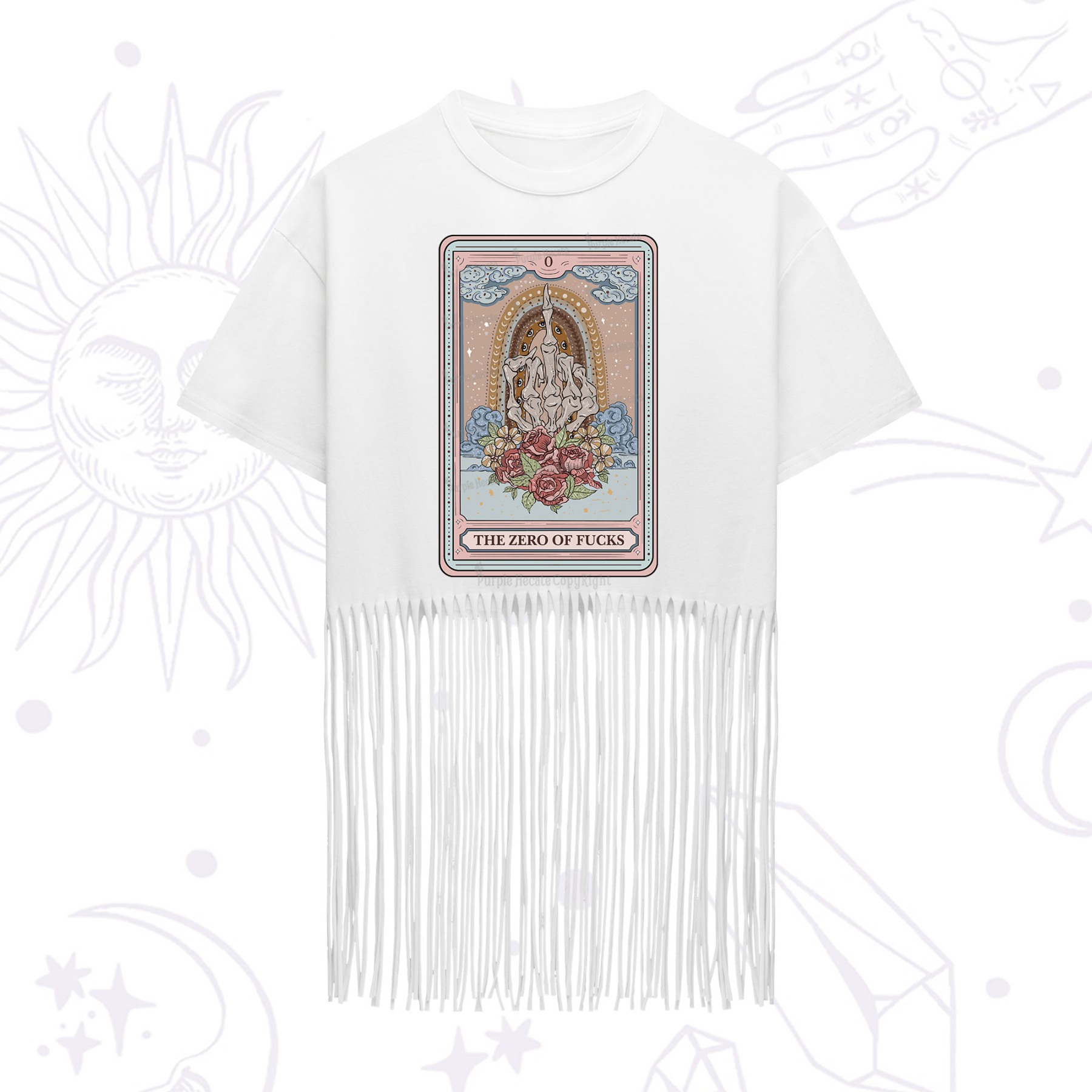 Purplehecate The Zero Of Fucks Tarot Fringe Hem T-Shirt