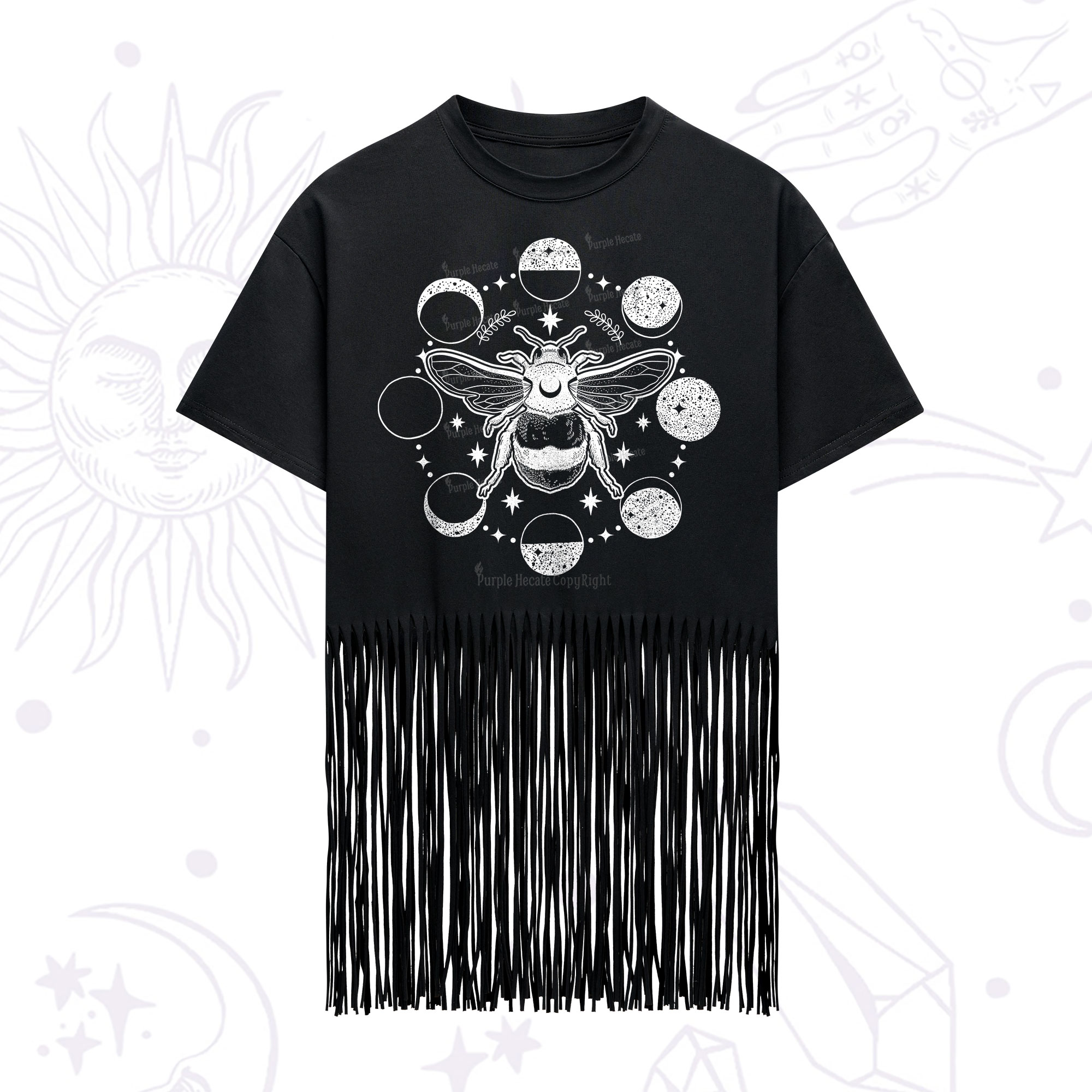 Purplehecate Moon Bee Fringe Hem T-Shirt