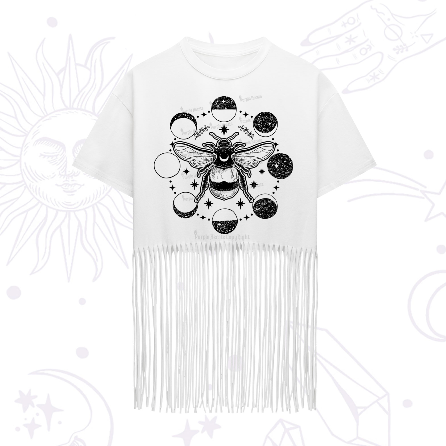 Purplehecate Moon Bee Fringe Hem T-Shirt