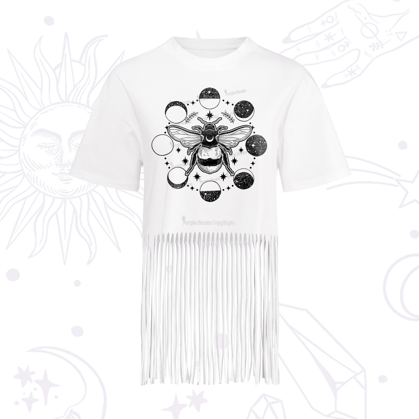 Purplehecate Moon Bee Fringe Hem T-Shirt