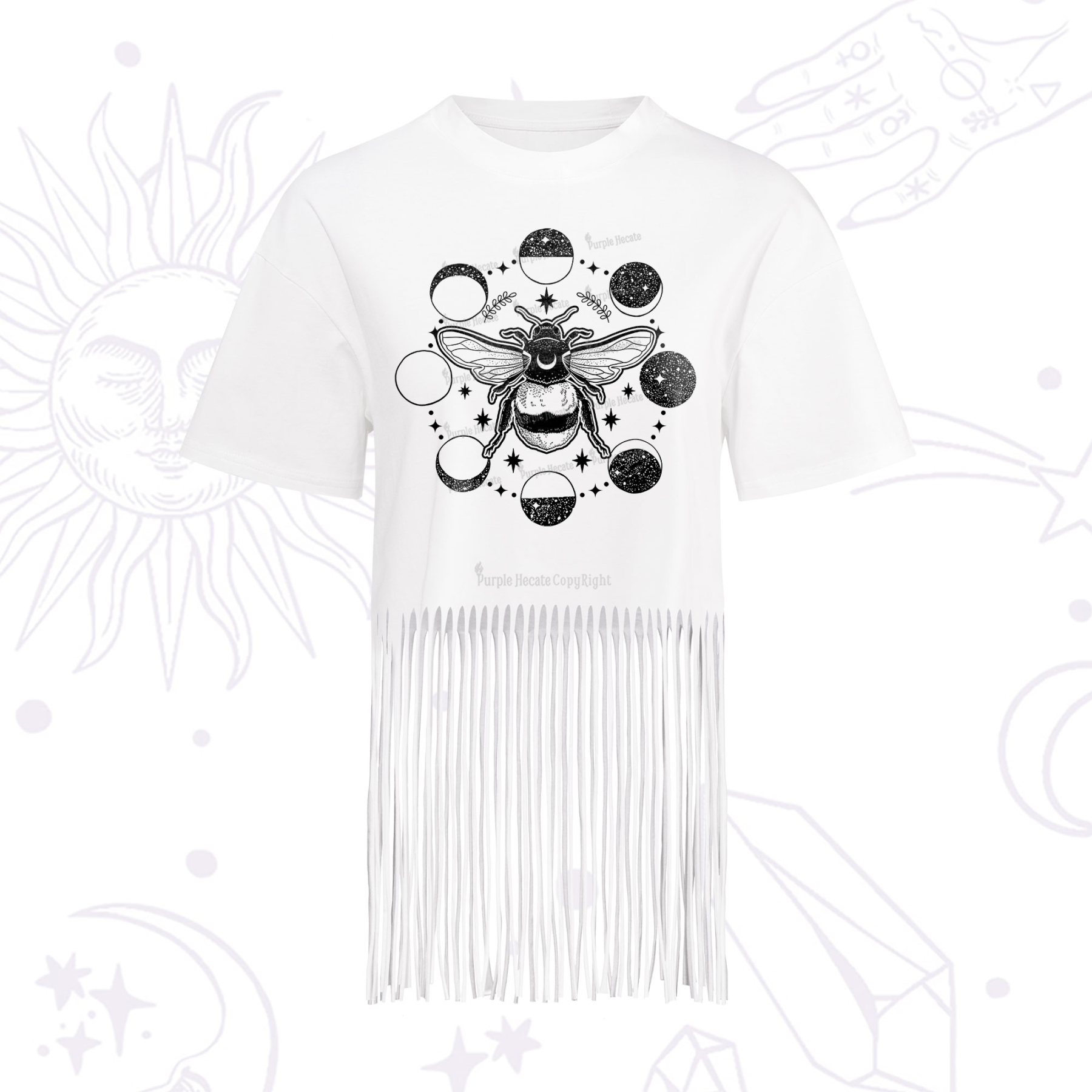 Purplehecate Moon Bee Fringe Hem T-Shirt
