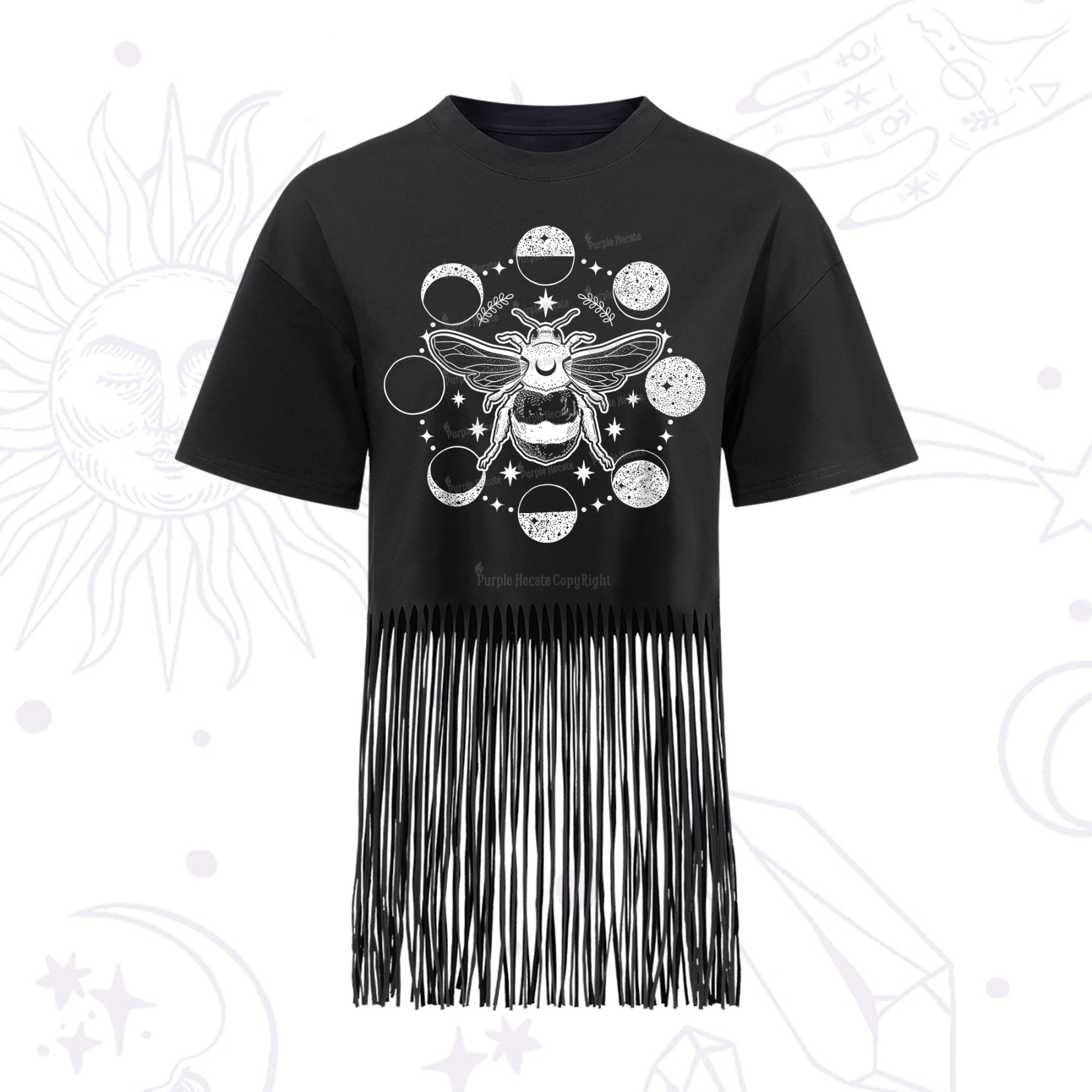 Purplehecate Moon Bee Fringe Hem T-Shirt