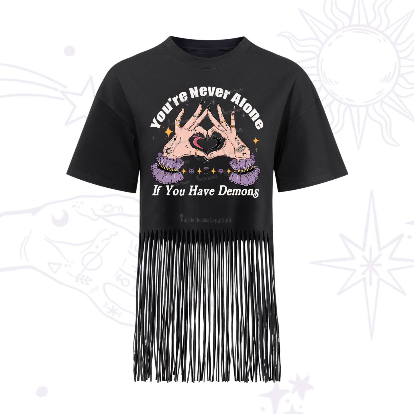 Purplehecate You're Never Alone If You Have Demons Fringe Hem T-Shirt