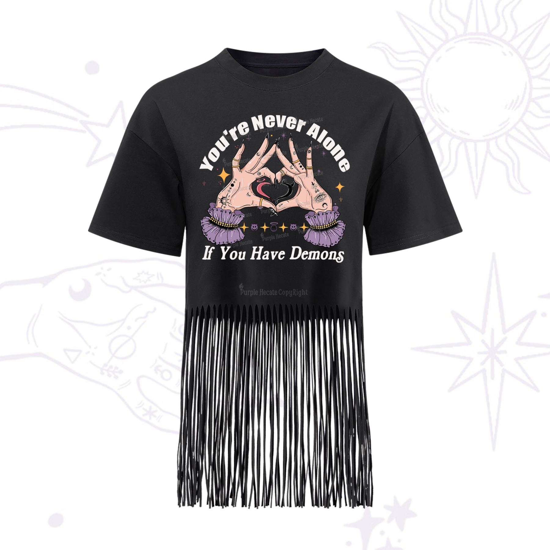 Purplehecate You're Never Alone If You Have Demons Fringe Hem T-Shirt