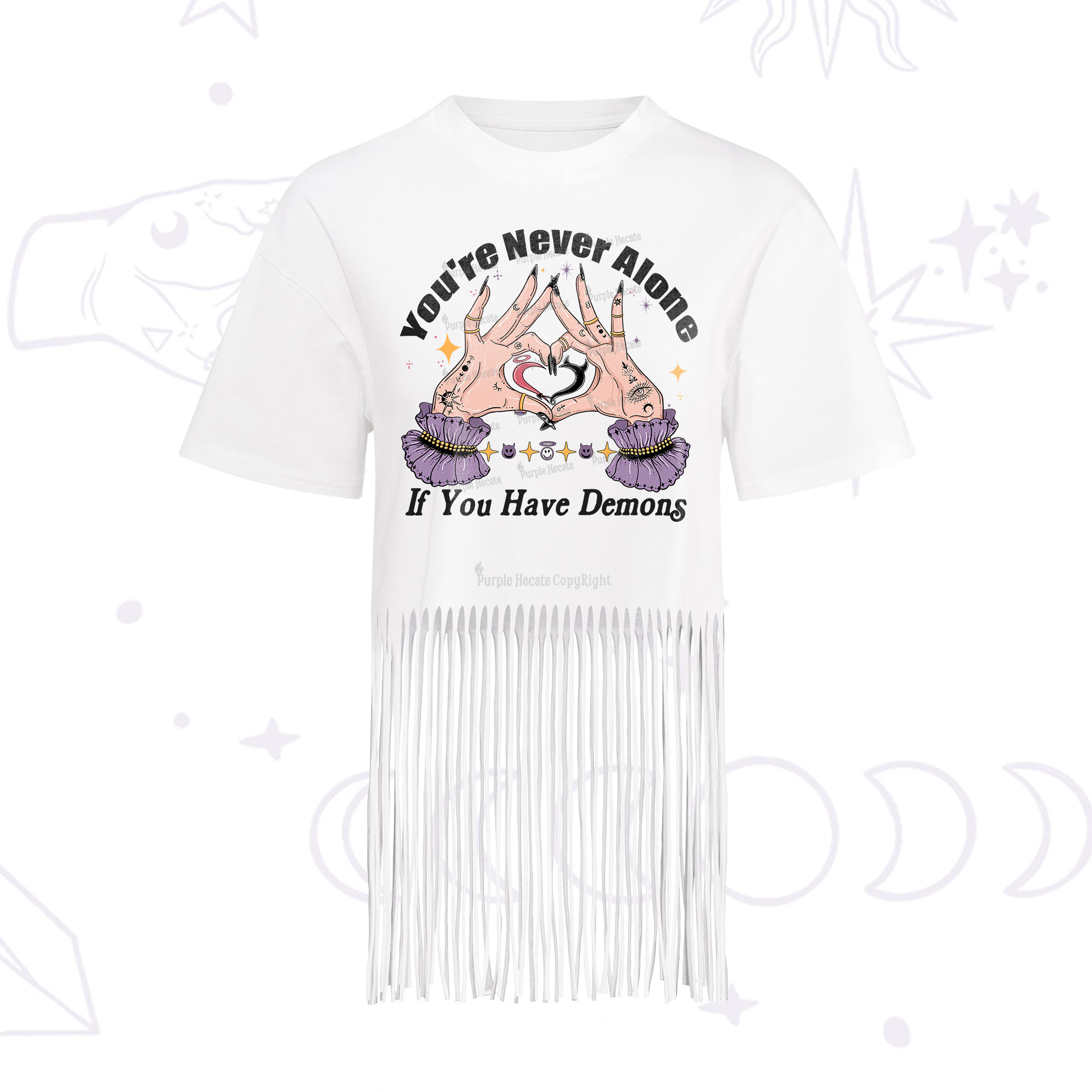 Purplehecate You're Never Alone If You Have Demons Fringe Hem T-Shirt