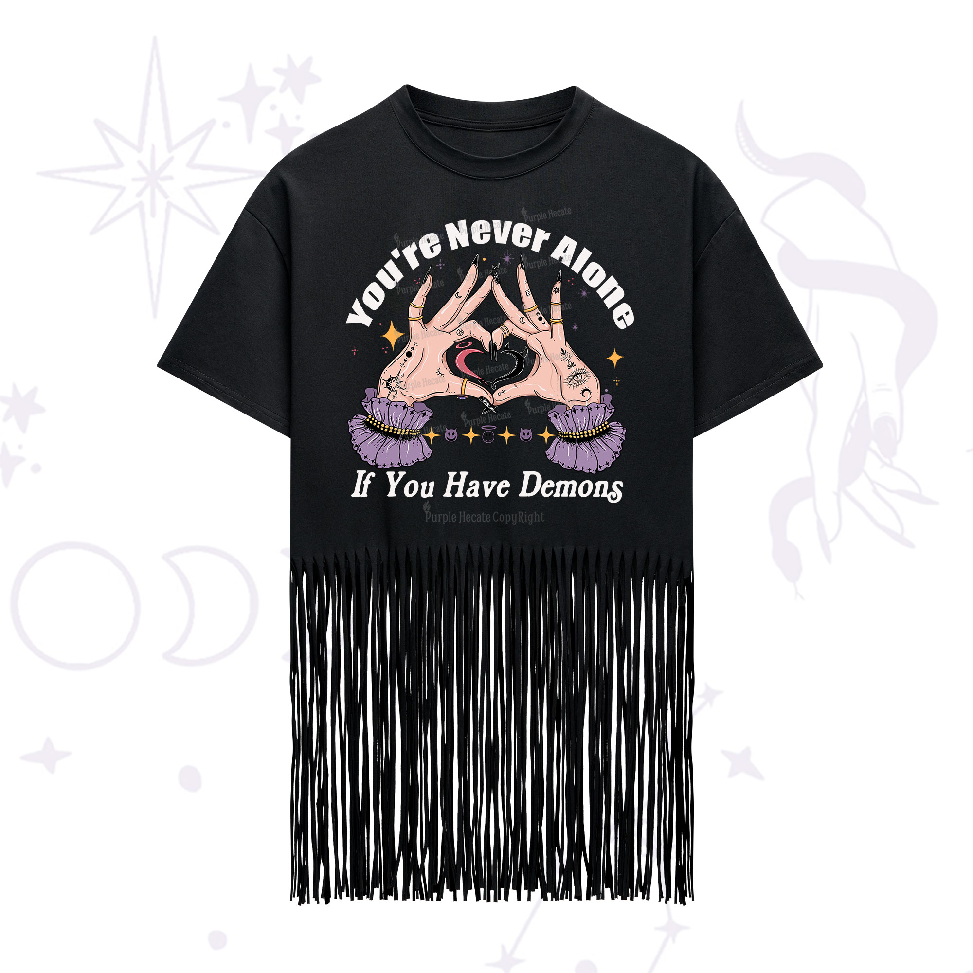Purplehecate You're Never Alone If You Have Demons Fringe Hem T-Shirt