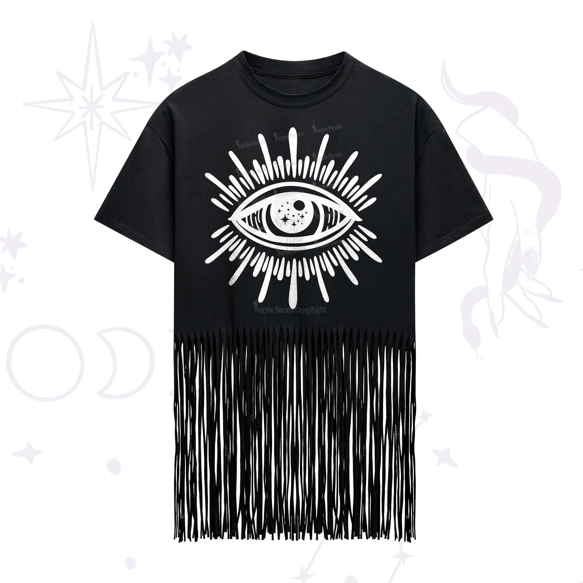 Purplehecate Evil Eye Fringe Hem T-Shirt