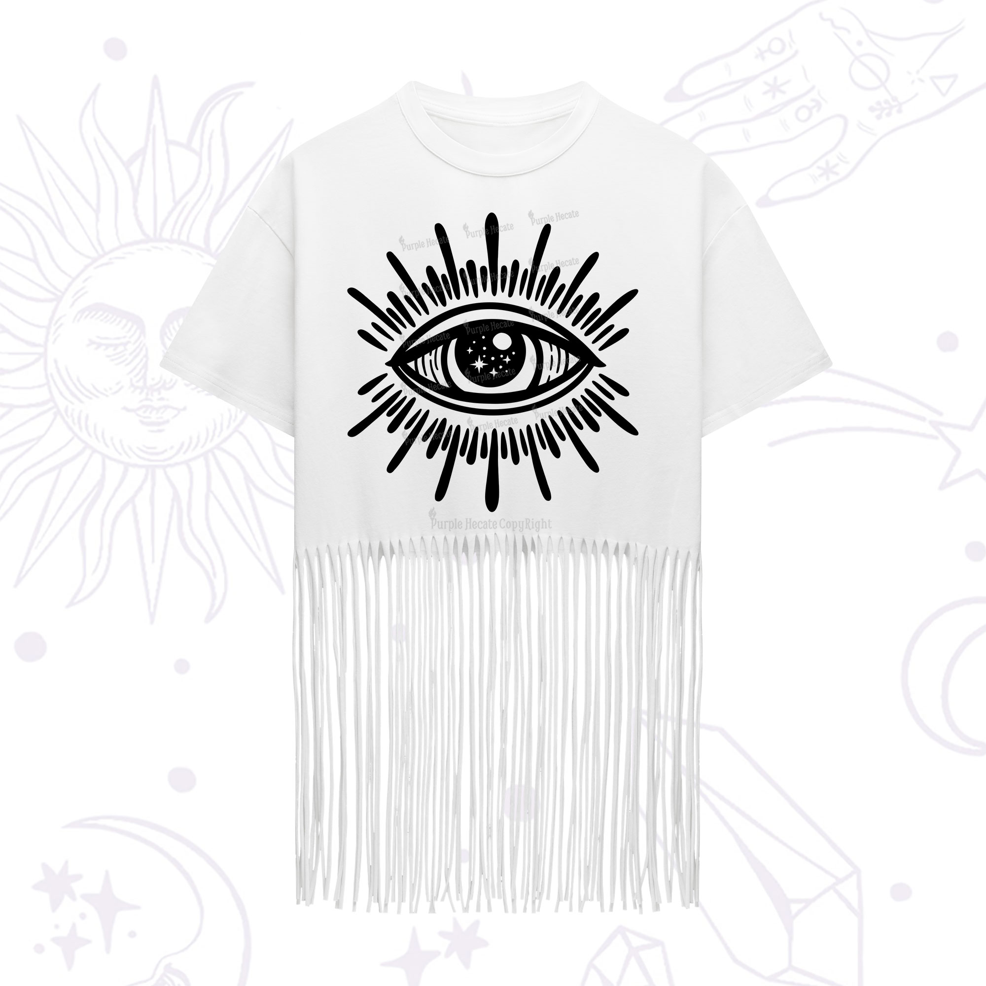 Purplehecate Evil Eye Fringe Hem T-Shirt