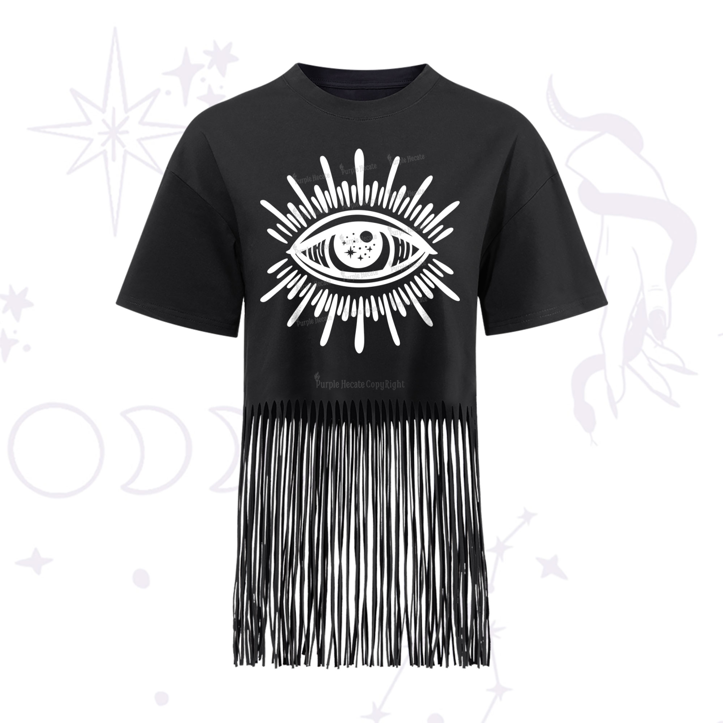 Purplehecate Evil Eye Fringe Hem T-Shirt