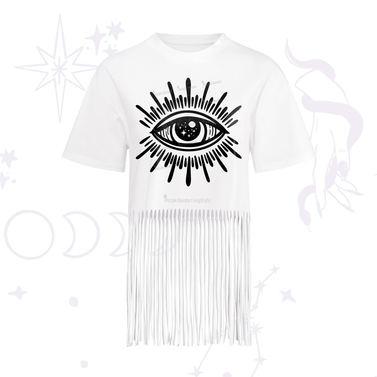 Purplehecate Evil Eye Fringe Hem T-Shirt