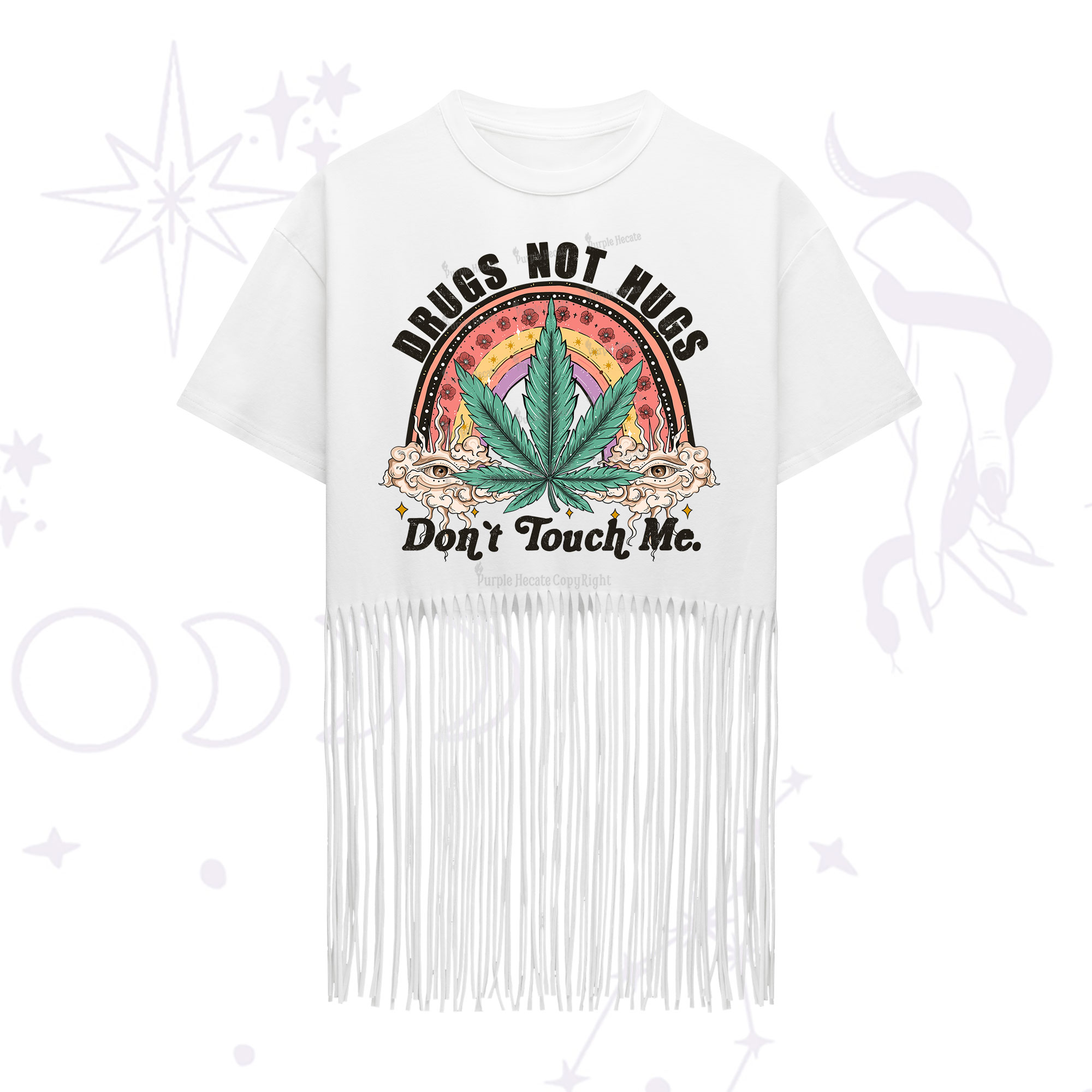 Purplehecate Drugs Not Hugs Fringe Hem T-Shirt