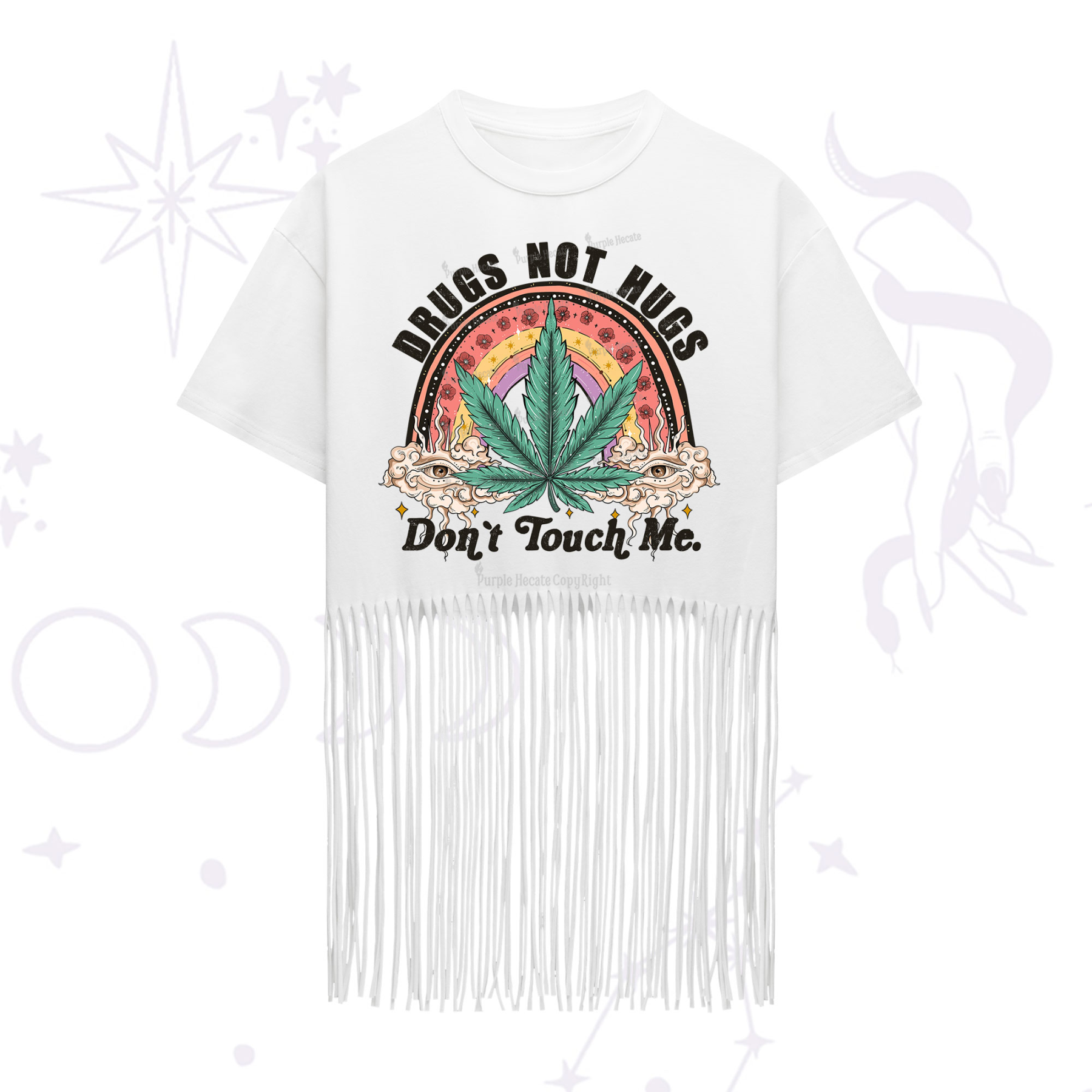 Purplehecate Drugs Not Hugs Fringe Hem T-Shirt