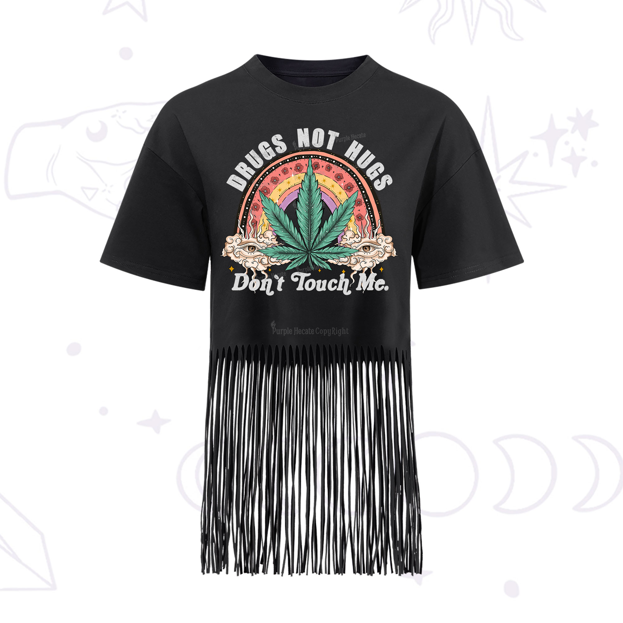 Purplehecate Drugs Not Hugs Fringe Hem T-Shirt