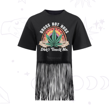 Purplehecate Drugs Not Hugs Fringe Hem T-Shirt