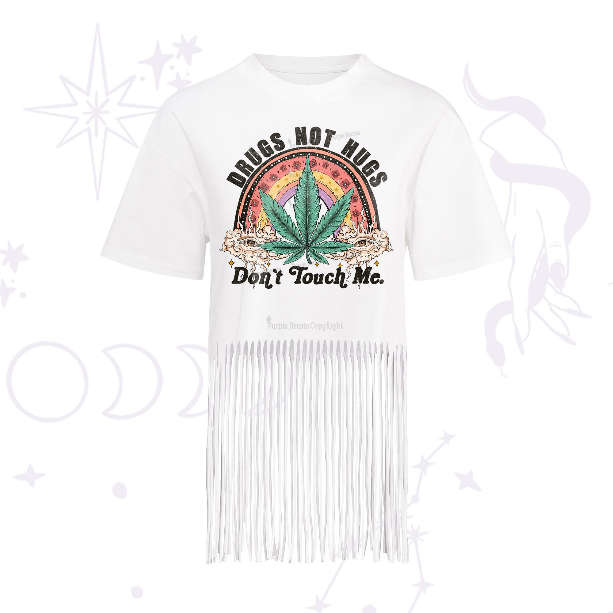 Purplehecate Drugs Not Hugs Fringe Hem T-Shirt