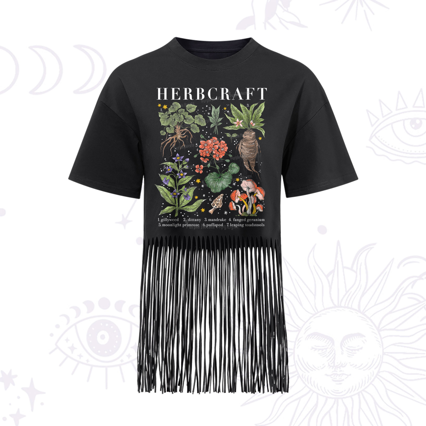 Purplehecate Magical Herbcraft Fringe Hem T-Shirt