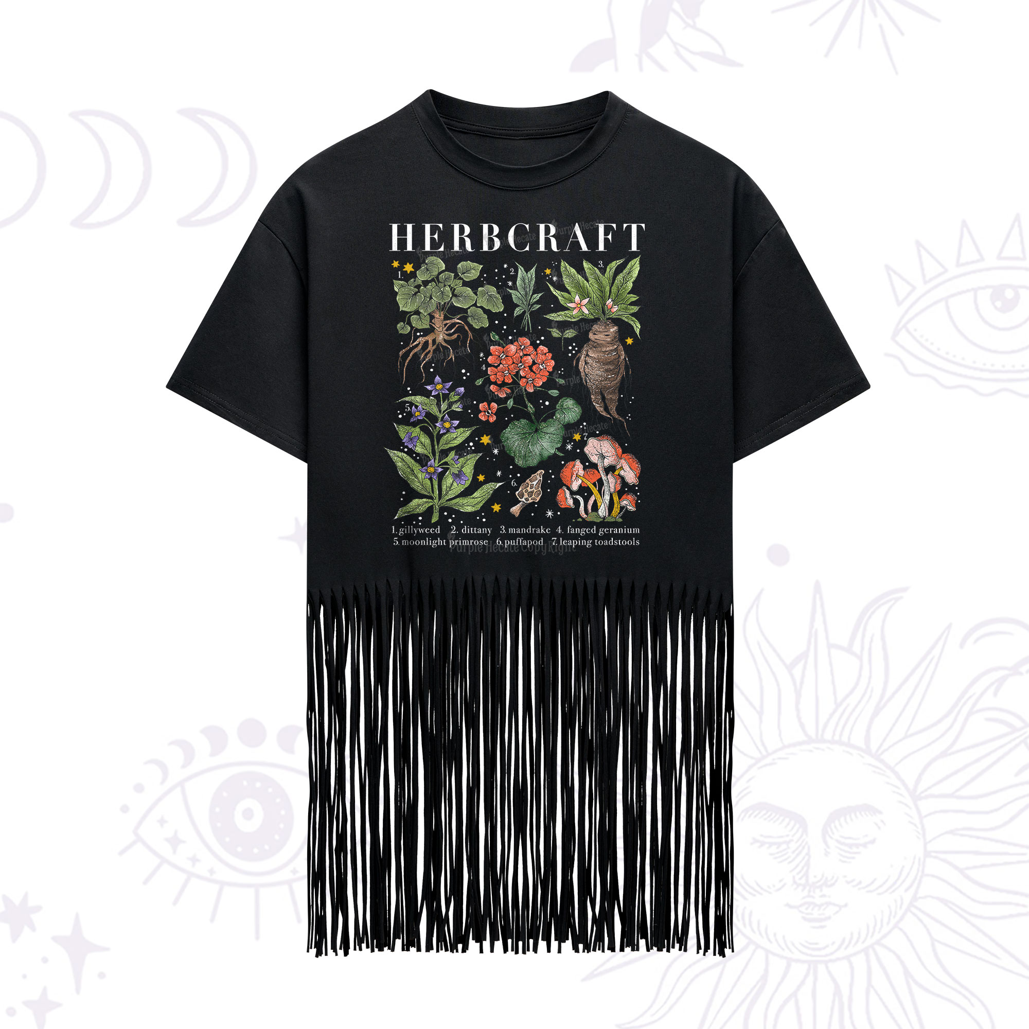 Purplehecate Magical Herbcraft Fringe Hem T-Shirt