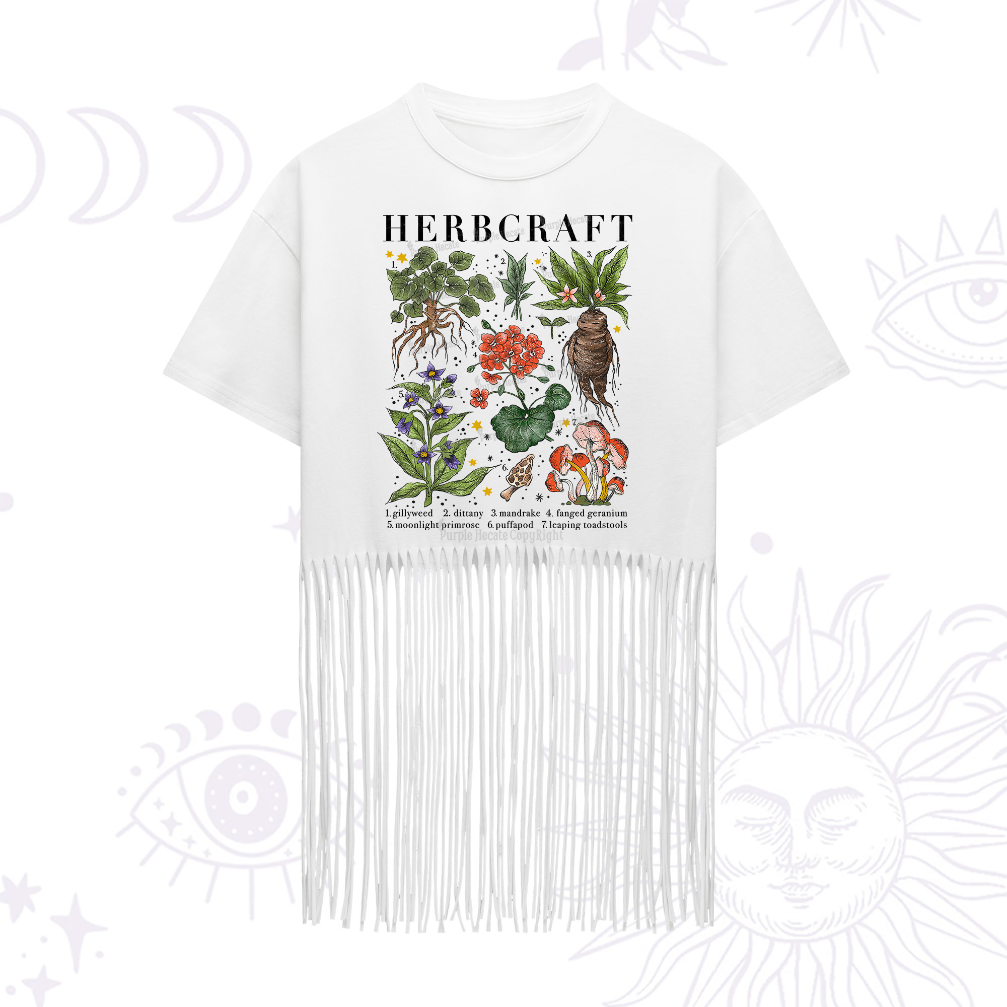 Purplehecate Magical Herbcraft Fringe Hem T-Shirt