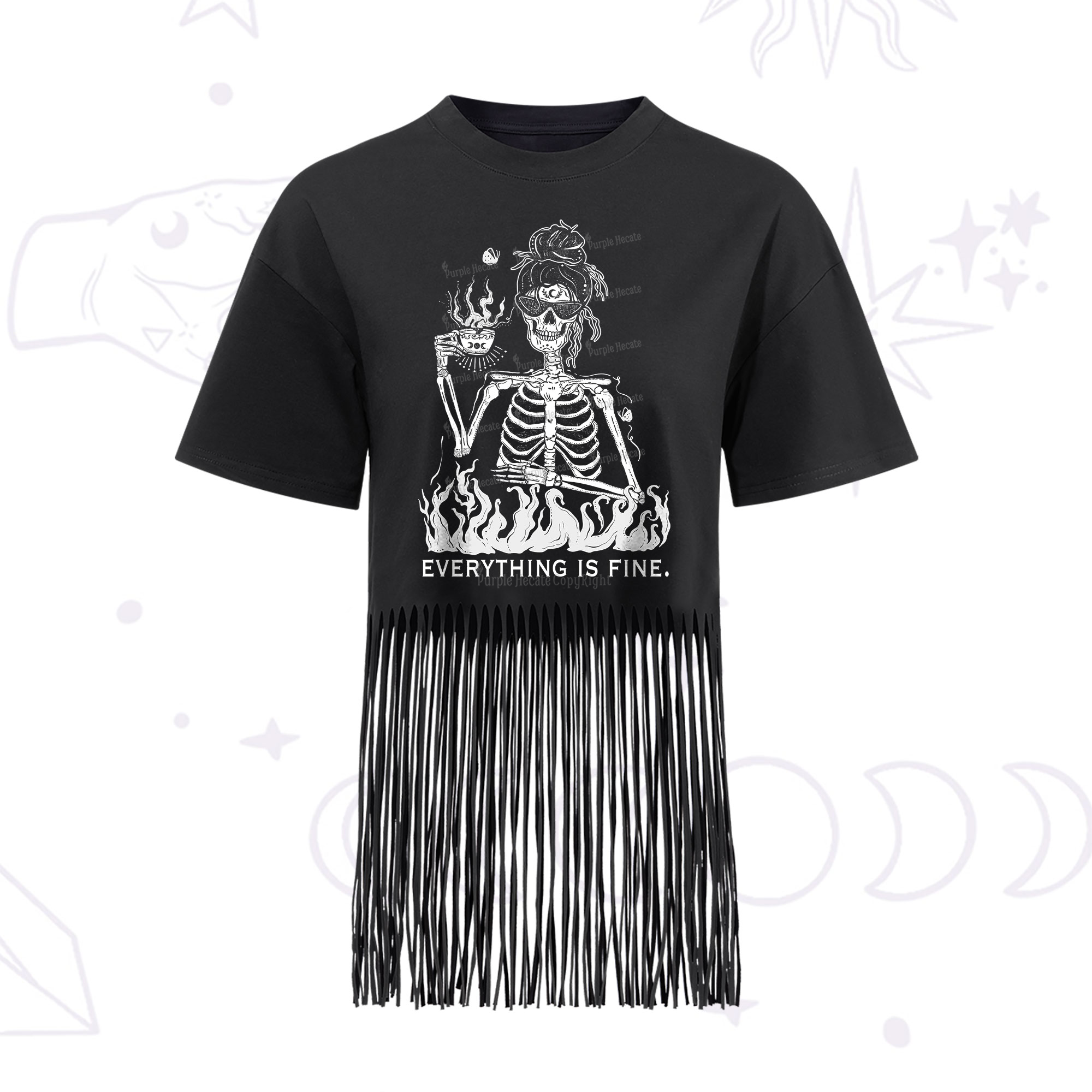 Purplehecate Everything Is Fine Fringe Hem T-Shirt