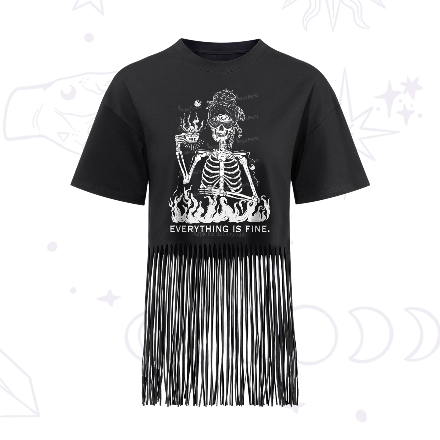 Purplehecate Everything Is Fine Fringe Hem T-Shirt