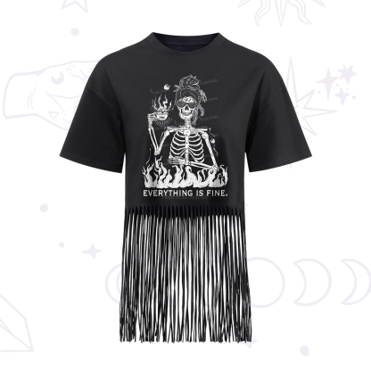 Purplehecate Everything Is Fine Fringe Hem T-Shirt