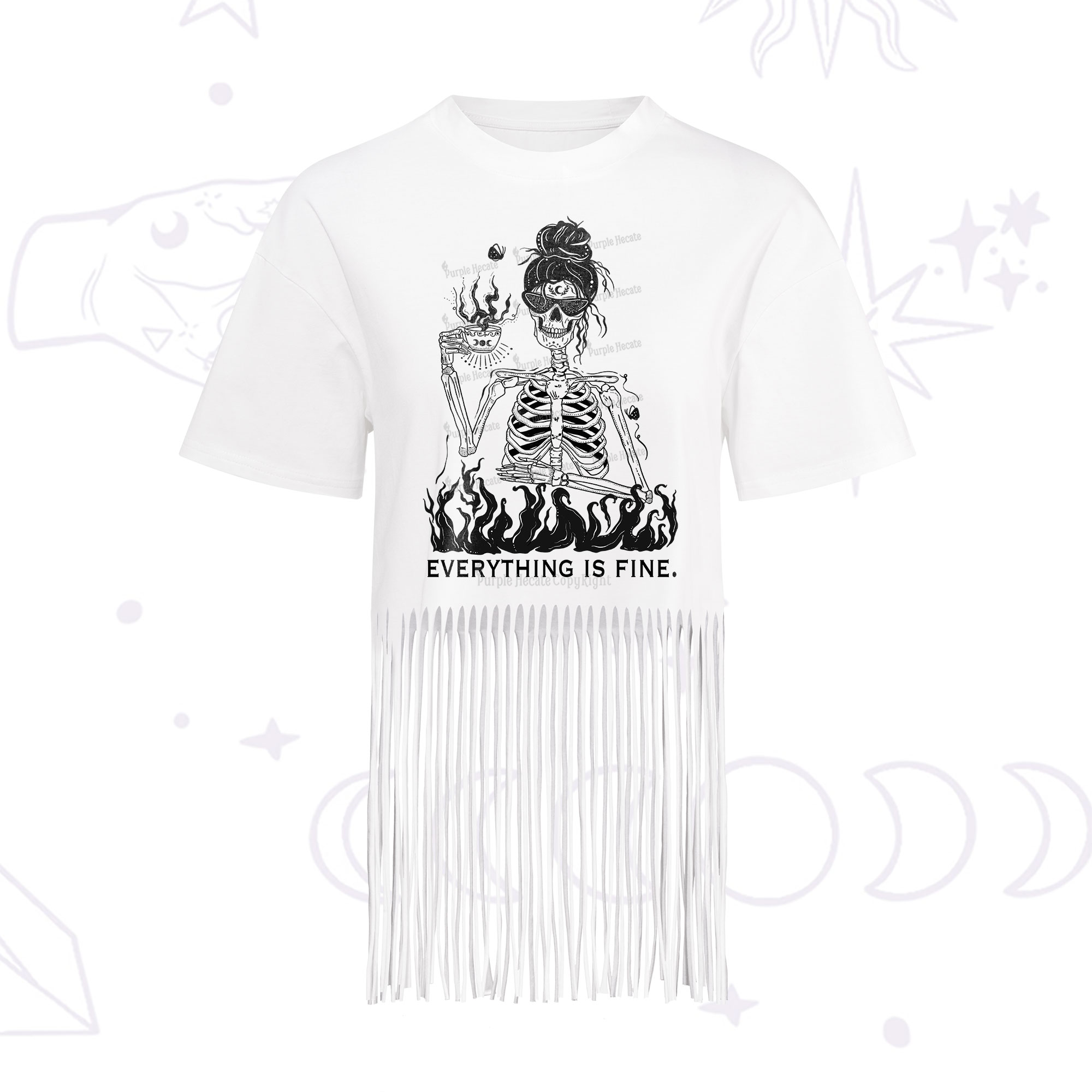 Purplehecate Everything Is Fine Fringe Hem T-Shirt