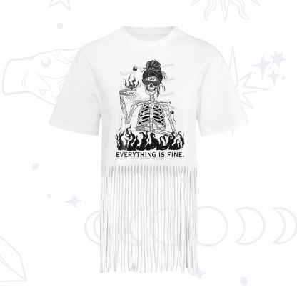 Purplehecate Everything Is Fine Fringe Hem T-Shirt