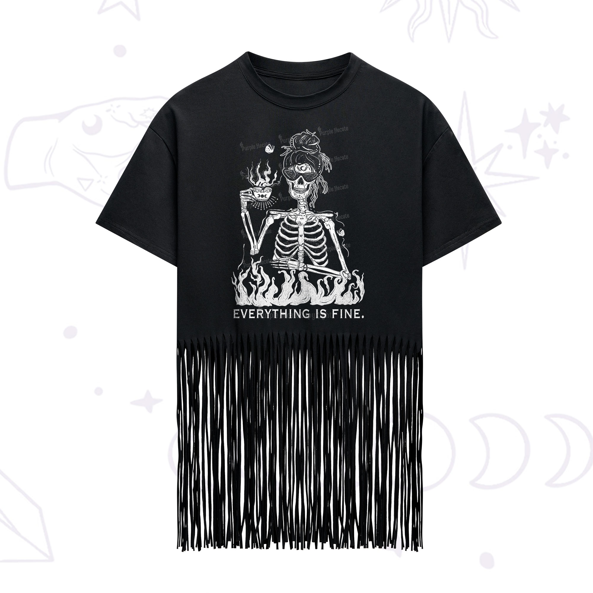 Purplehecate Everything Is Fine Fringe Hem T-Shirt
