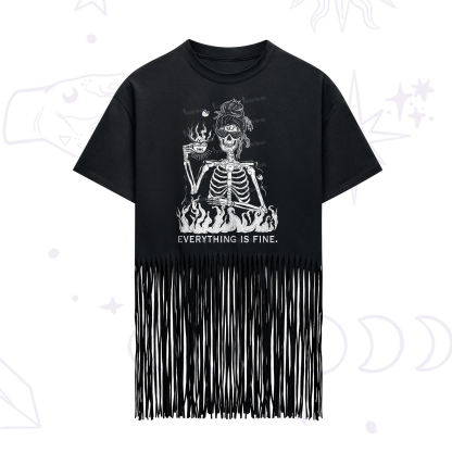 Purplehecate Everything Is Fine Fringe Hem T-Shirt