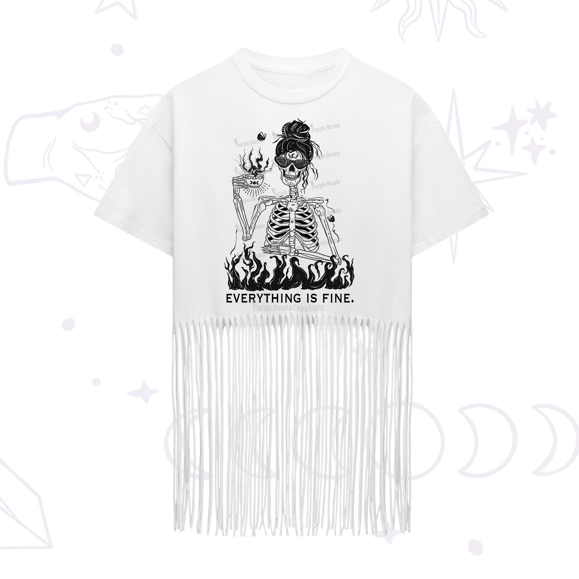Purplehecate Everything Is Fine Fringe Hem T-Shirt