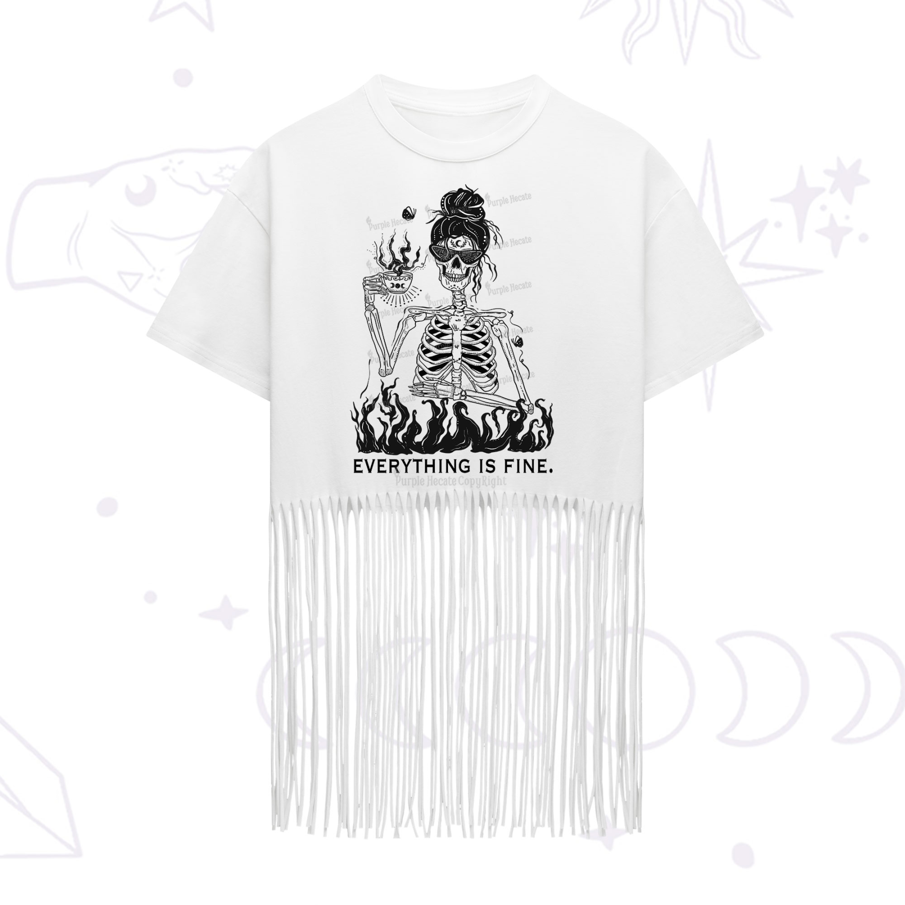 Purplehecate Everything Is Fine Fringe Hem T-Shirt